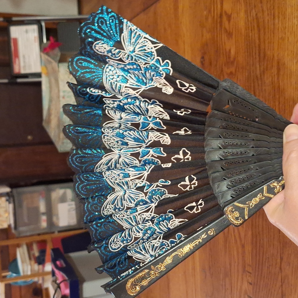 Elegant Black and Blue Butterfly Fan
